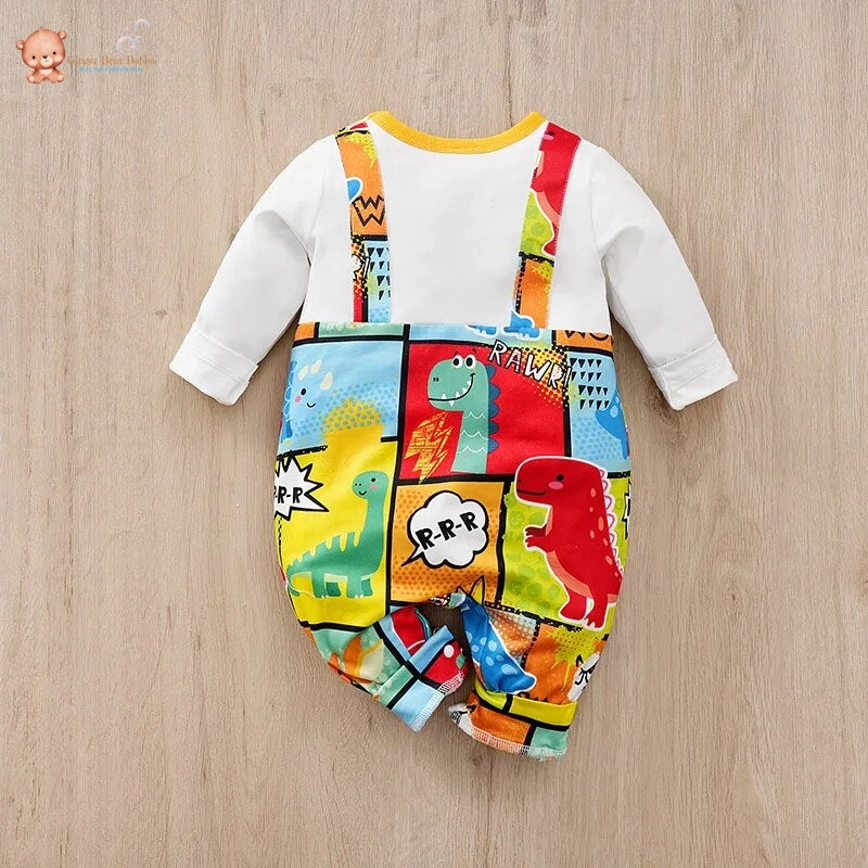 Colourful and Cute Dinosaur Long Sleeved Baby Jumpsuit