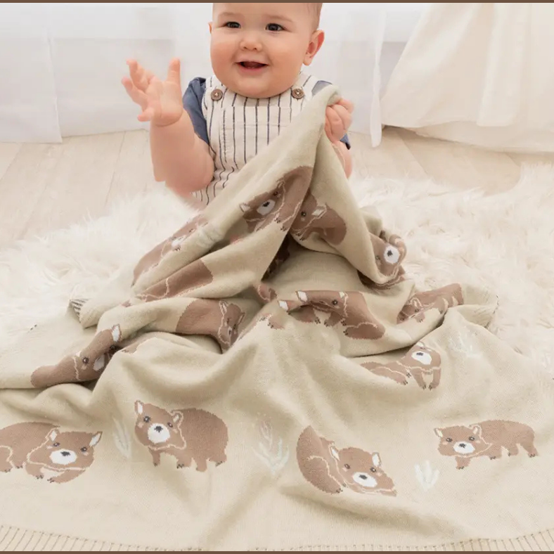 Australiana Baby Blanket - Wombat -100% Cotton