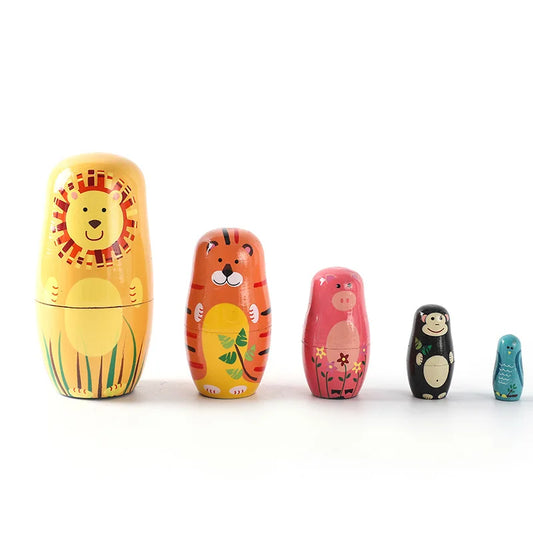 Handmade Wooden 5 Piece Animal Design Cute Nesting Dolls